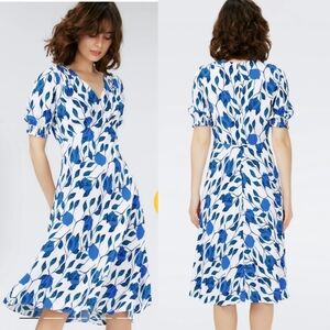 NWT Diane Von Furstenberg | Jemma Lantern Leaf Ivory Blue Dress